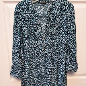 l Ava & Grace Blue and Teal Button Down Shirt Size 1X
